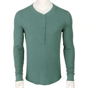 PACT Green Organic Cotton Thermal Long Sleeve Pull Over Henley Shirt Men’s Sz Sm